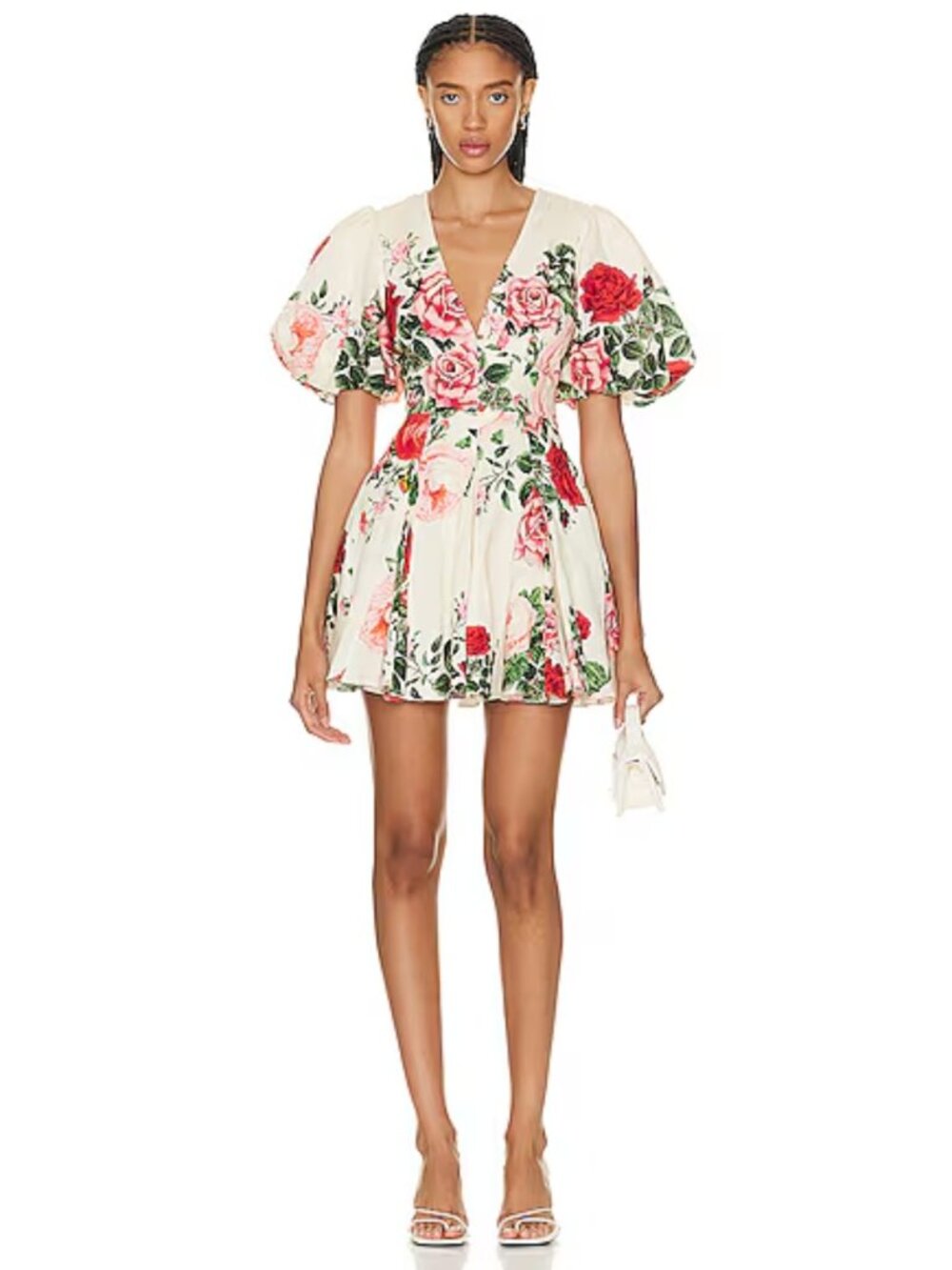 Hemant & Nandita Naaz Floral Skater Mini Dress Cream Red Size Small - Picture 2 of 14